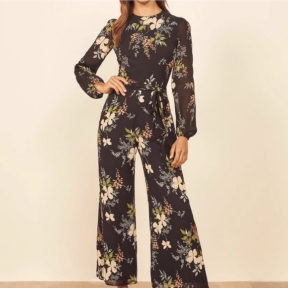 Reformation NWT black floral long sleeves jumpsuit 6 - Picture 12 of 12